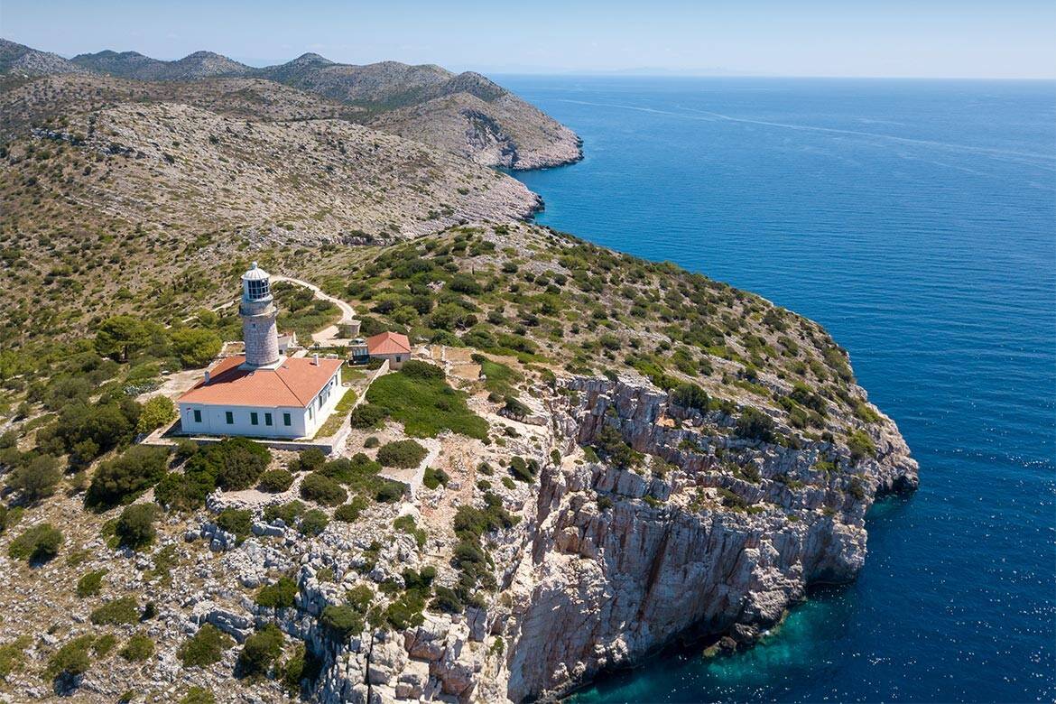 The coastline in Croatia with cliffs and blue water