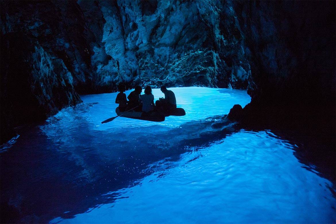 The blue caves, a popular attraction in Croatia